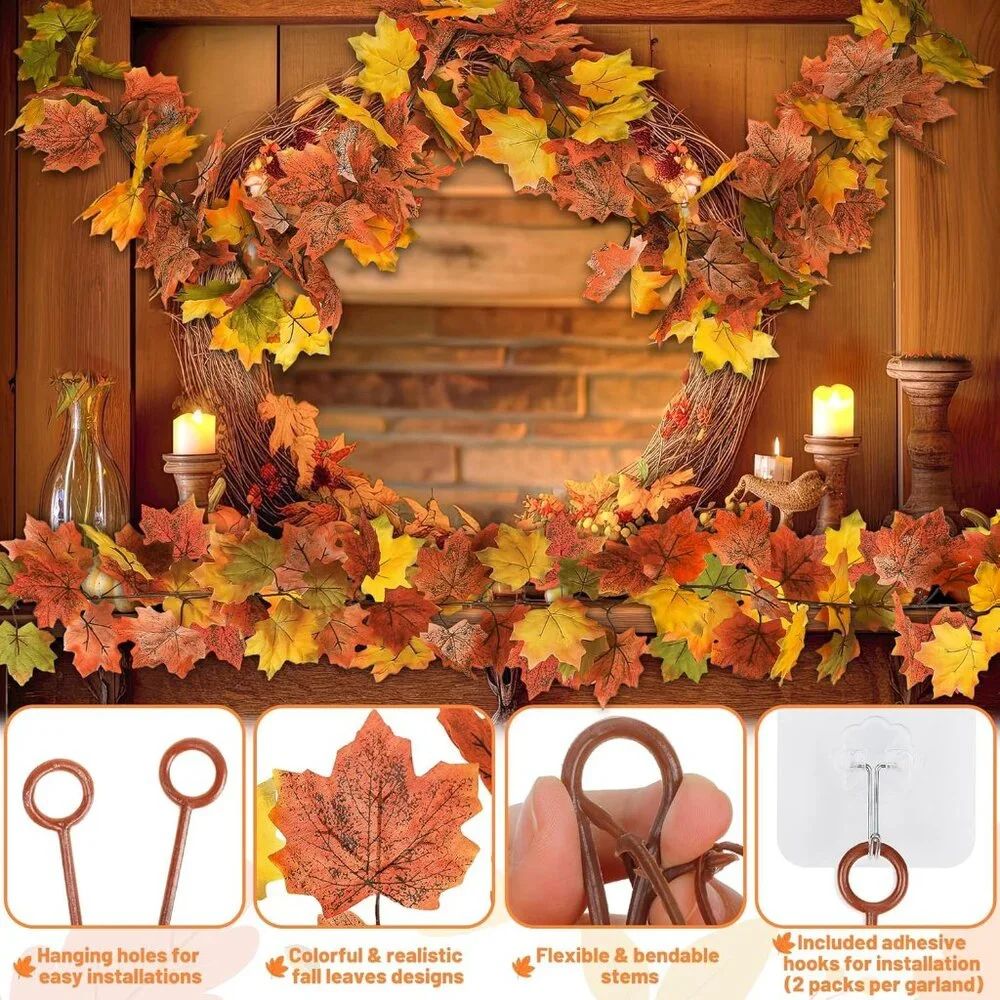 Elegant Autumn Garland with Maple Leaves - 5.9FT Each for Stunning Home Ambiance